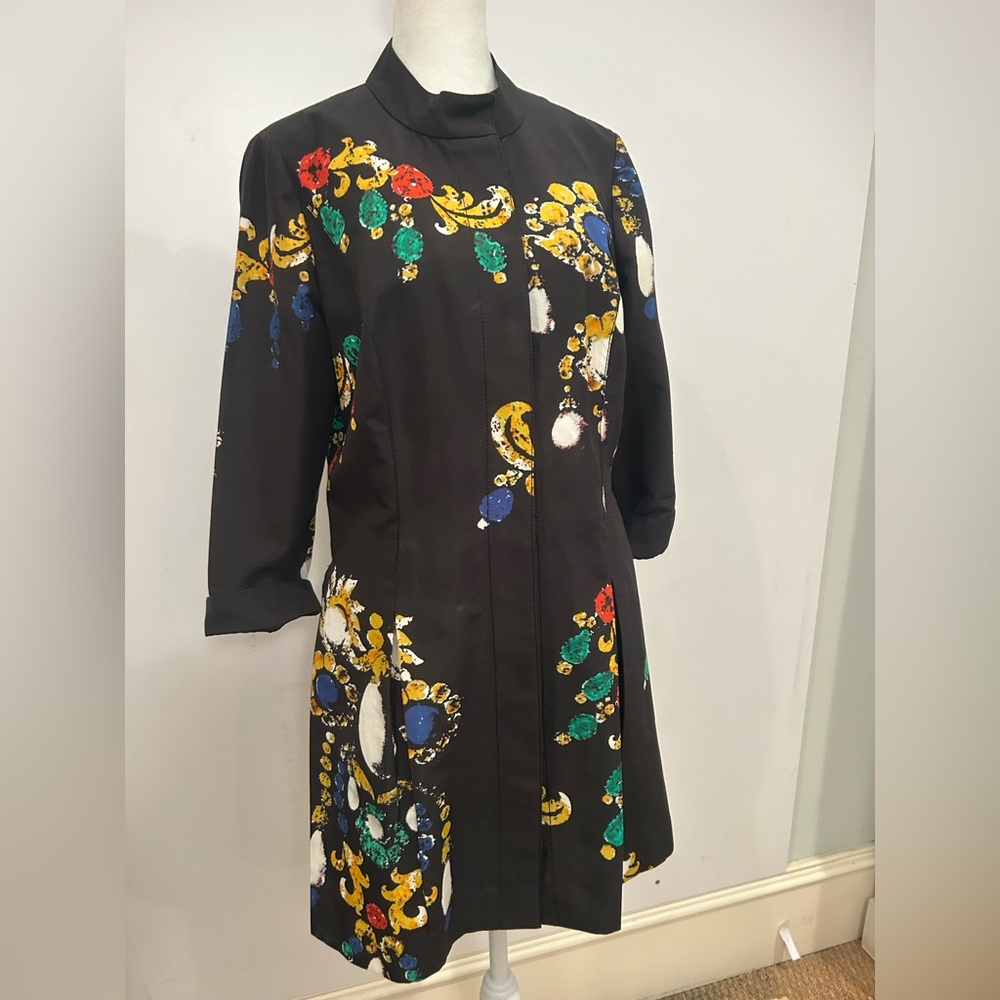 Carlisle Black Dress Silk /Cotton Jewel Print Tunic Vintage Trending Sz 8 NWOT